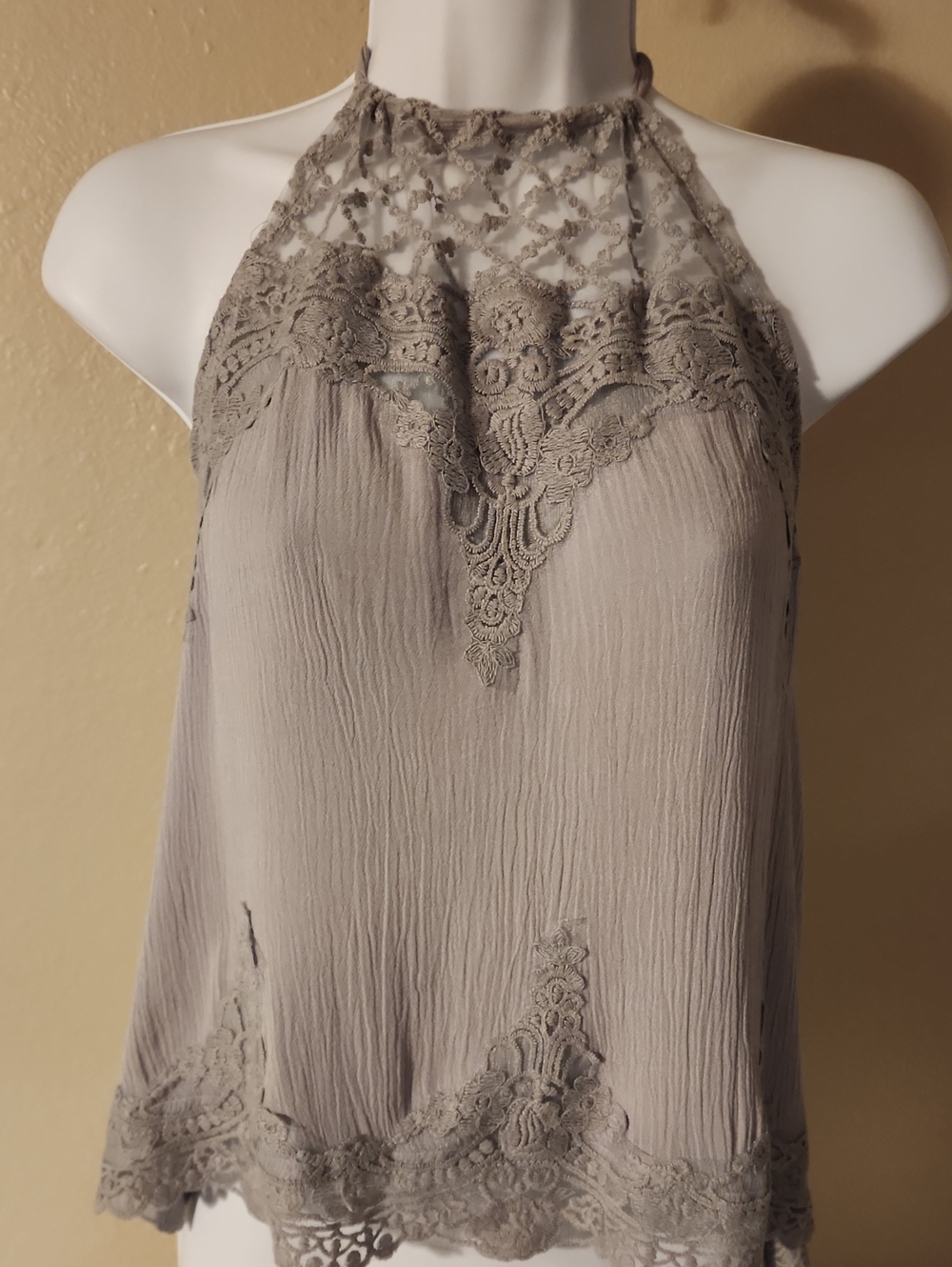 hint of mint Taupe Lace Halter Camisole